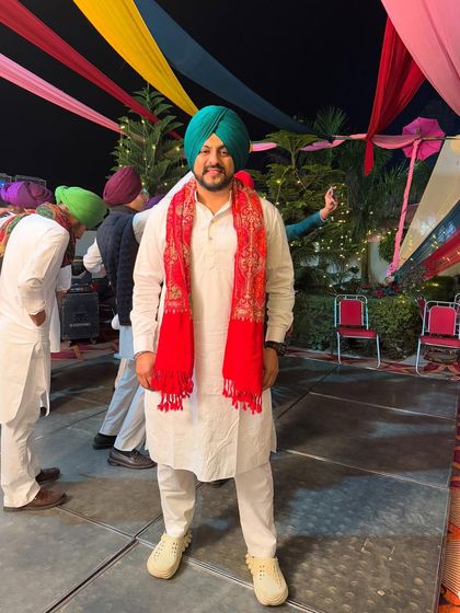 Dressed in traditional kurta pajama for a Jaggo night in Punjab. It's important to me to be a part of the celebration, not just the DJ.