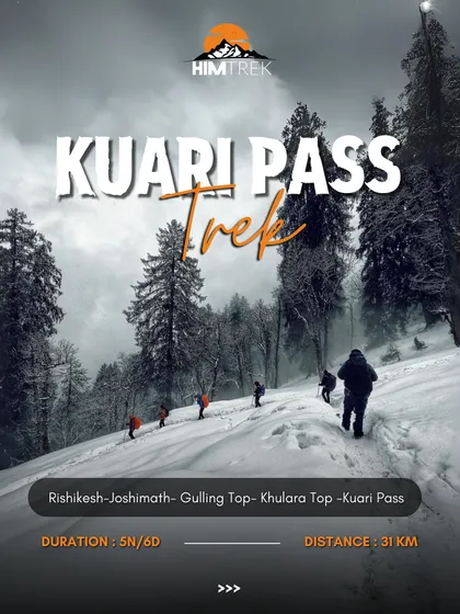 The Kuari Pass trek is a 6-day adventure that takes you through snow-covered forests and offers stunning 360-degree views of the Himalayas.