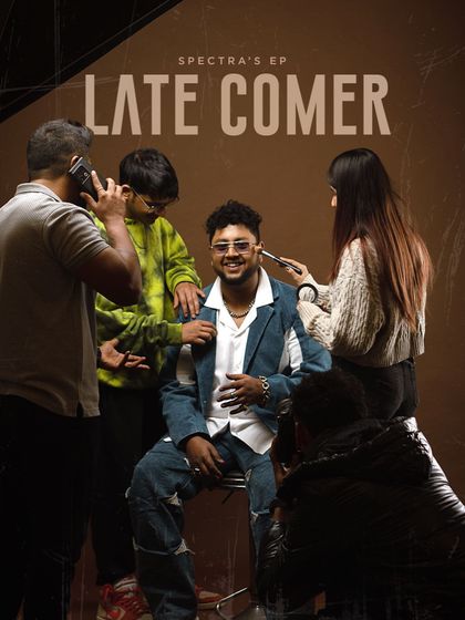 The cover art for my EP, "Late Comer." This image captures the whole concept, me in the middle of the chaos, getting ready for my shot.