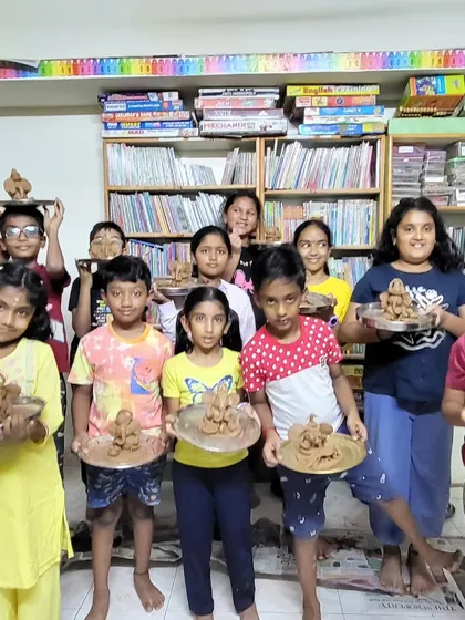 We love celebrating together! Here are our little artists proudly showing off the beautiful Ganesha idols they made with their own hands during our festive workshop. Our library is a space for creativity, culture, and community.