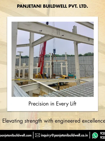 Precision in every lift is crucial for structural integrity. Here, a large crane carefully lowers a horizontal beam into place between two concrete pillars at the Camex Experience Centre.