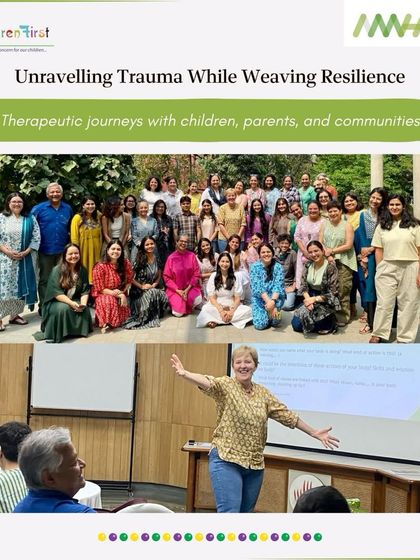 Photos from our two-day workshop, "Unravelling Trauma While Weaving Resilience." These images show the engaged group of participants and facilitator Sabine Vermeire during the session.