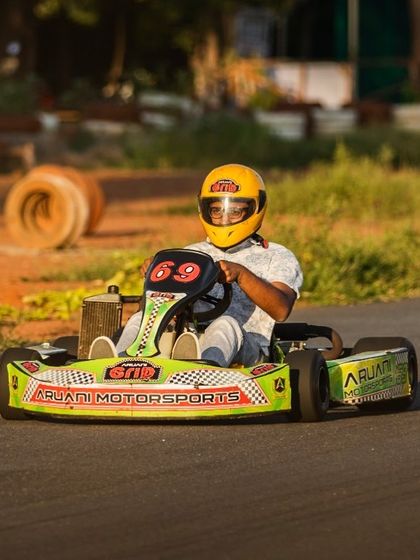 A close-up of one of our Rotax karts, the preferred choice for experienced racers. Its speed and handling on our track are unmatched.