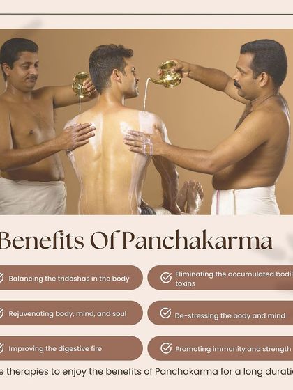 This graphic outlines the key benefits of undergoing a Panchakarma treatment, from balancing the tridoshas and eliminating toxins to improving digestive fire and promoting immunity.