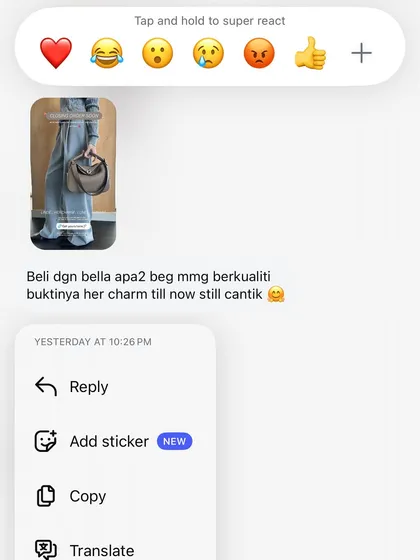 Feedback saying that any bag bought from me is "mmg berkualiti" (indeed high quality). So happy to hear this.