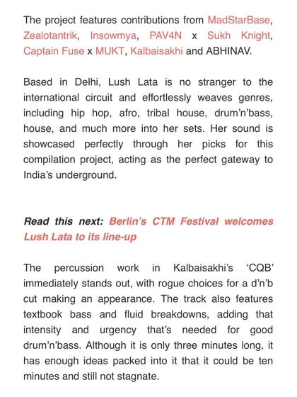 The Mixmag Asia review specifically mentioned the percussion work and textbook bass in my track 'CQB', which was amazing to read.