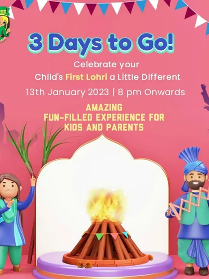 A countdown poster for our special Lohri event. We planned a fun-filled experience for both kids and parents to celebrate the festival together in a unique and memorable way.