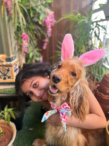 Happy Easter! Posto with his "didibhai" (older sister/cousin), both looking adorable with bunny ears.