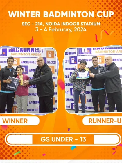 Presenting the winners of the Girls Singles Under 13 category at the Winter Badminton Cup. Our events provide a competitive platform for both boys and girls.