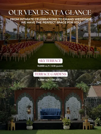 Our venues at a glance, showcasing the Sky Terrace and Terrace Garden, perfect for celebrations from grand weddings to cherished gatherings.