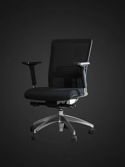 This black mesh office chair combines a professional look with practical features. The polished chrome base provides stability, while the adjustable armrests and breathable back ensure it performs as well as it looks.