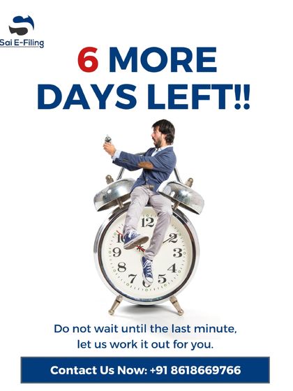 The clock is ticking! This is a reminder that the ITR filing deadline is just a few days away. Contact us now to file your taxes on time and avoid last minute penalties.