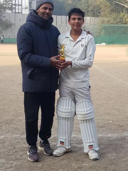 Rytham with his trophy after a match-winning knock. He is a player who thrives under pressure.