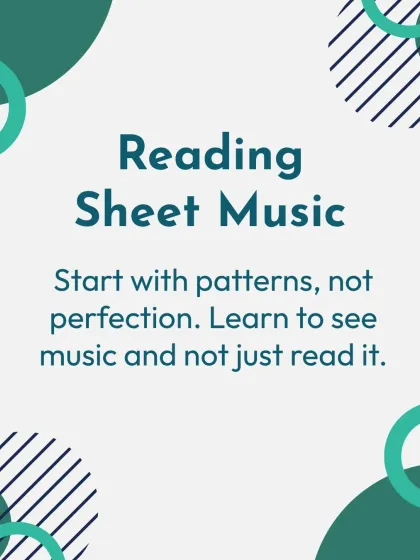 Many beginners struggle with reading sheet music. My approach is to start with recognizing patterns, not aiming for perfection. Learn to see the music, not just read it.