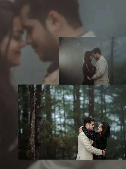 Fog and mist are gifts, not obstacles. This collage demonstrates how we embrace moody weather to create atmospheric and intimate pre-wedding portraits. You'll learn our techniques for shooting in low-contrast, diffused light to produce soft, romantic imagery in the heart of the forest.
