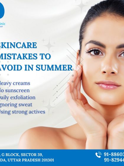 A list of common summer skincare mistakes to avoid. Using heavy creams, skipping sunscreen, and over exfoliating can damage your skin in the heat.