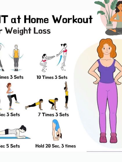 A HIIT (High-Intensity Interval Training) at-home workout for weight loss, blending cardio bursts with strength poses.