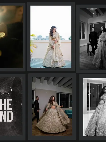 A collage of behind-the-scenes and stylized moments from a pre-wedding shoot. It gives a glimpse into the creative process and the different looks we can achieve in one session.