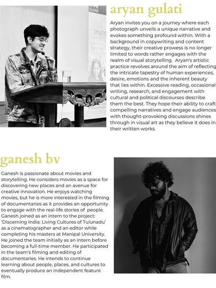 Bios for Aryan and Ganesh, two more participants in the OSCH project, who explored visual storytelling and documentary filmmaking.