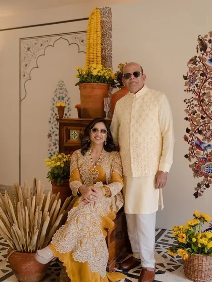 A photo of the lovely hosts of the Haldi, whose personal style and beautiful home inspired the 'Tree of Life' theme for the decor. It's always a joy to collaborate so closely with families.