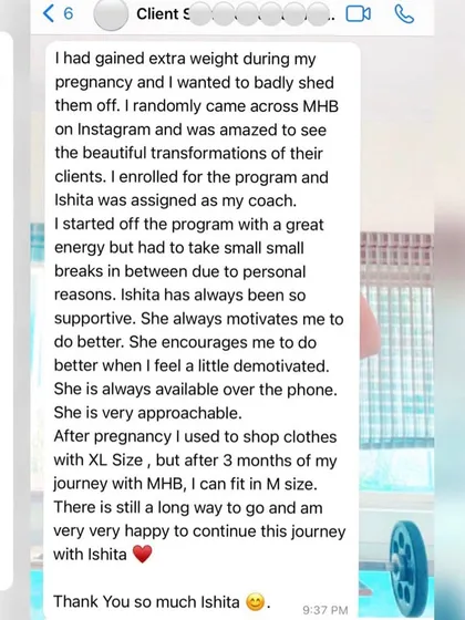 From XL to M size in 3 months. This postpartum mom is now able to shop for clothes with confidence. This is a win that feels amazing.