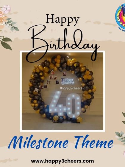 Celebrating a 40th birthday calls for a standout design. This setup features a full circle balloon arch in a classic black and gold theme, with a neon sign and large marquee numbers to mark the special occasion.