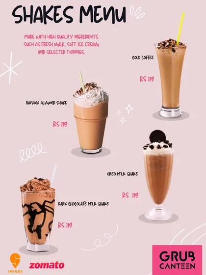 My shakes menu is perfect for when you need an indulgent treat. I use fresh milk and soft ice cream to create thick and creamy shakes, with flavors like Banana Almond, Oreo, Dark Chocolate, and classic Cold Coffee.