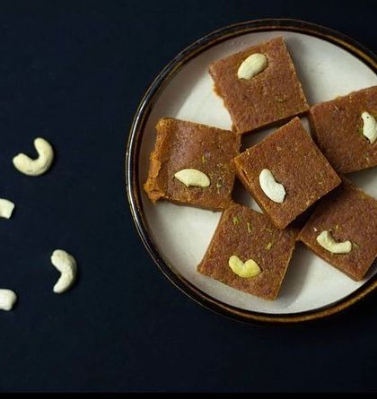 Our Gajar Paak is a winter delicacy you don't want to miss. It's a richer, denser version of the halwa, set like a barfi and topped with cashews.