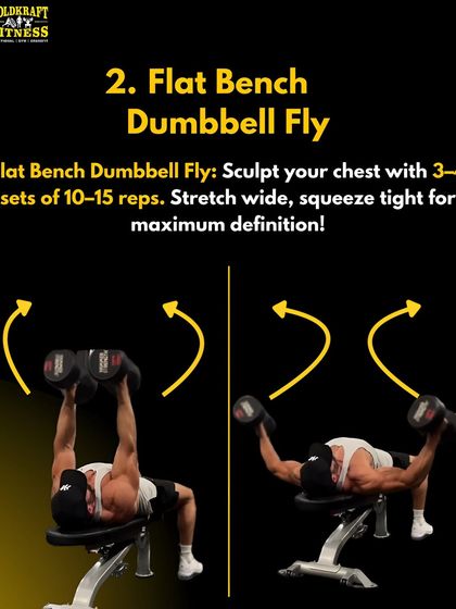 For chest definition, the Flat Bench Dumbbell Fly is a key exercise. Perform 3-4 sets of 10-15 reps, focusing on a wide stretch and a tight squeeze at the top.