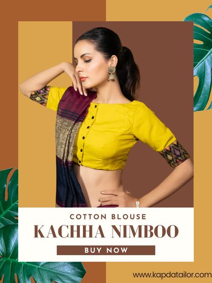 Our Kachha Nimboo cotton blouse is featured in this summer sale graphic. A perfect way to stay cool and chic.