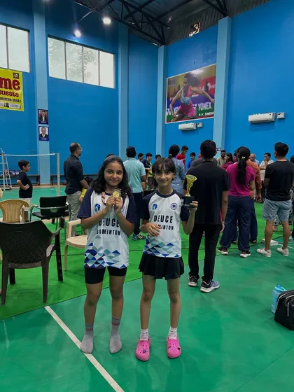 Celebrating success is part of the journey. Here are two of my students, Samaira and Anandita, proudly displaying their gold and bronze medals after winning in the U11 and U13 singles categories.