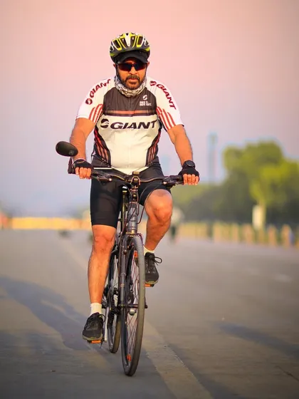 A cyclist riding on Kartavya Path. The feeling of riding on this iconic road is indescribable.