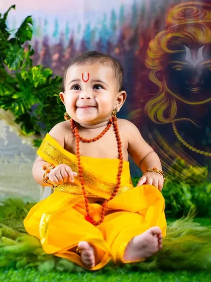 The smile of a divine little prince. This Sri Rama theme is a beautiful way to introduce cultural stories and values from a young age.