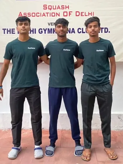 Three of our dedicated players at the Northern India Squash Championship, representing the strength of our team.