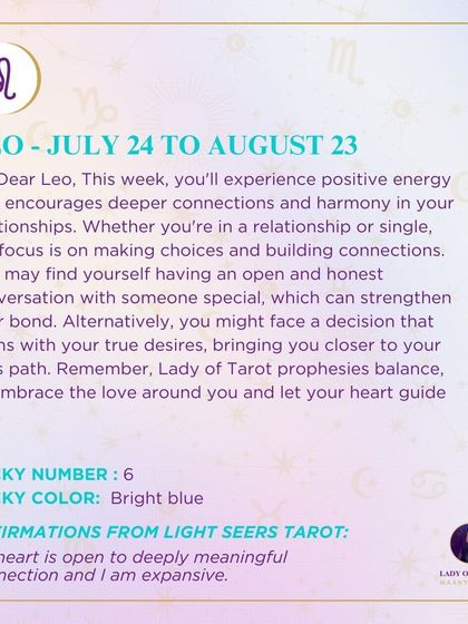For Leo, this week brings positive energy for deeper connections and harmony in relationships. Whether single or in a relationship, the focus is on making choices that align with your true desires.