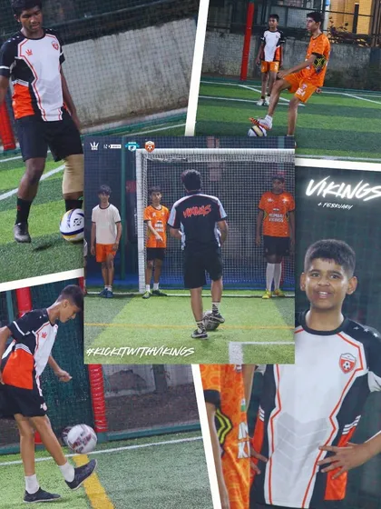 A collage of our players practicing their skills, from juggling to shooting. Hustle. Hit. Never Quit.