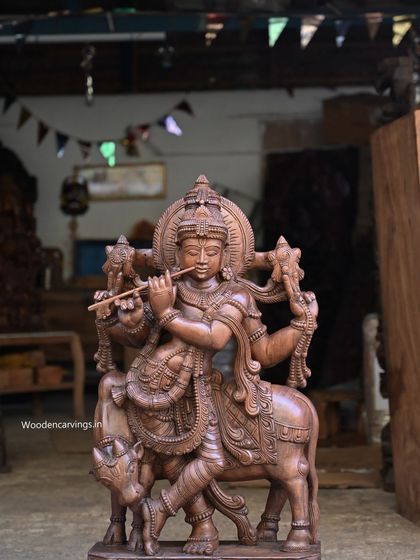 The 36-inch Venugopal Krishna statue, seen in our workshop, ready to bring its divine music to a new home.