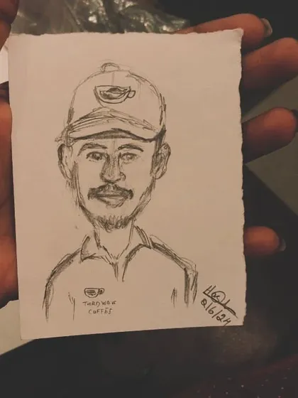 An art dump from Third Wave Coffee, featuring a sketch of one of the baristas.