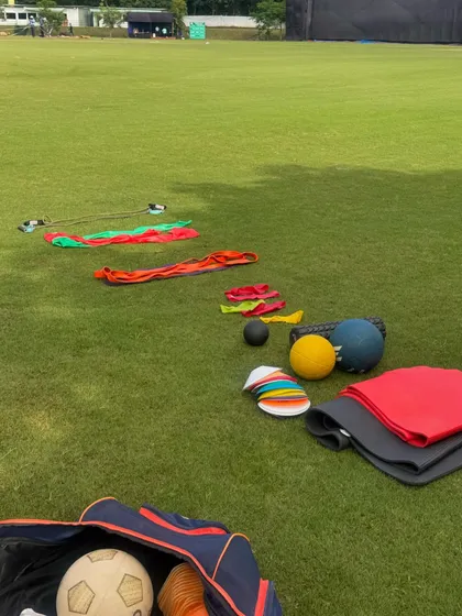 My training equipment laid out on the field, ready for a session with the U-19 team. Preparation is everything.