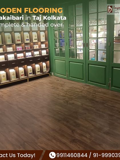 Our wooden flooring project at the Makaibari tea boutique in Taj Kolkata is complete. The rich, dark wood floor complements the classic green walls and sophisticated decor, creating a warm and inviting atmosphere for a luxury retail space.