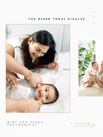 You can almost hear the giggles. This collage captures the playful interaction between parents and their baby during a lifestyle session.