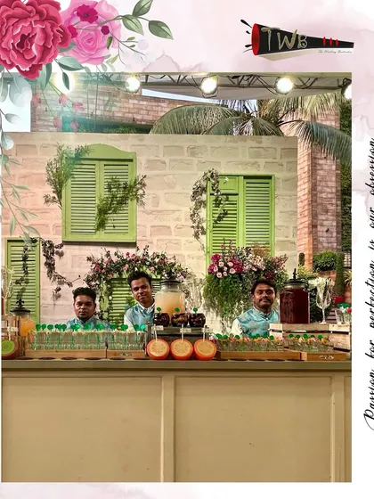 Our team behind the beautiful floral bar at a Haldi ceremony at Della Resorts.
