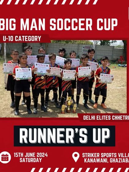 Our U-10 team proudly displaying their certificates and runners-up trophy at the Big Man Soccer Cup.