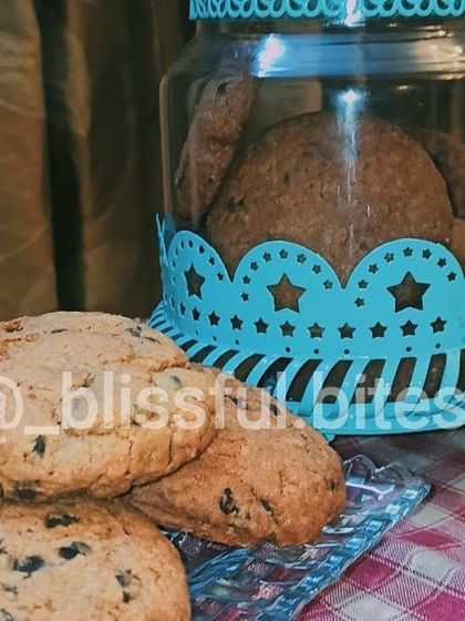 A close up of my choco-chip cookies, showing the generous amount of chocolate chips in each one.