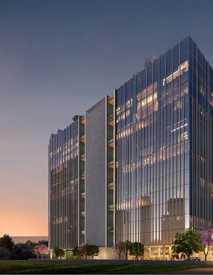 A full render of our upcoming commercial project in Mumbai. The building's glass facade reflects the sky, creating a dynamic and ever-changing appearance that will add value to the city's skyline.