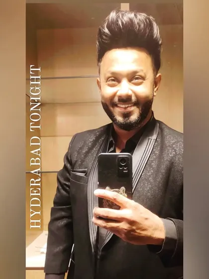 Suited up and ready to rock a wedding reception in Hyderabad.