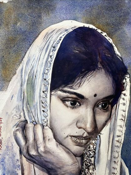 The final version of the Vyjayanthimala portrait. The limited palette helps to emphasize the light and shadow, creating a timeless, classic feel.