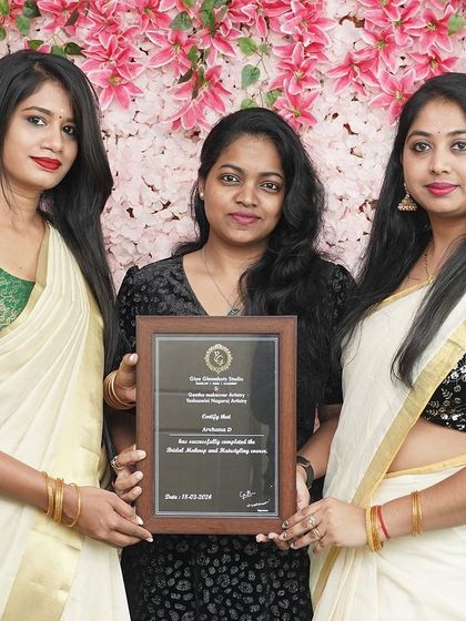 Celebrating a graduate from Batch 12. She has successfully completed the course and is now a certified bridal makeup artist.