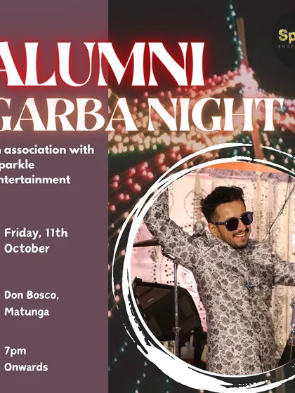 This poster for the Don Bosco Alumni Garba Night shows the kind of private events I perform at. Alumni gatherings are always special, filled with nostalgia and celebration.