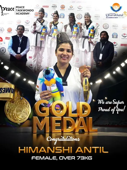 Himanshi Antil stands tall with her Gold medal at the 38th Uttarakhand National Games. Her powerful performance dominated the female over-73kg category.